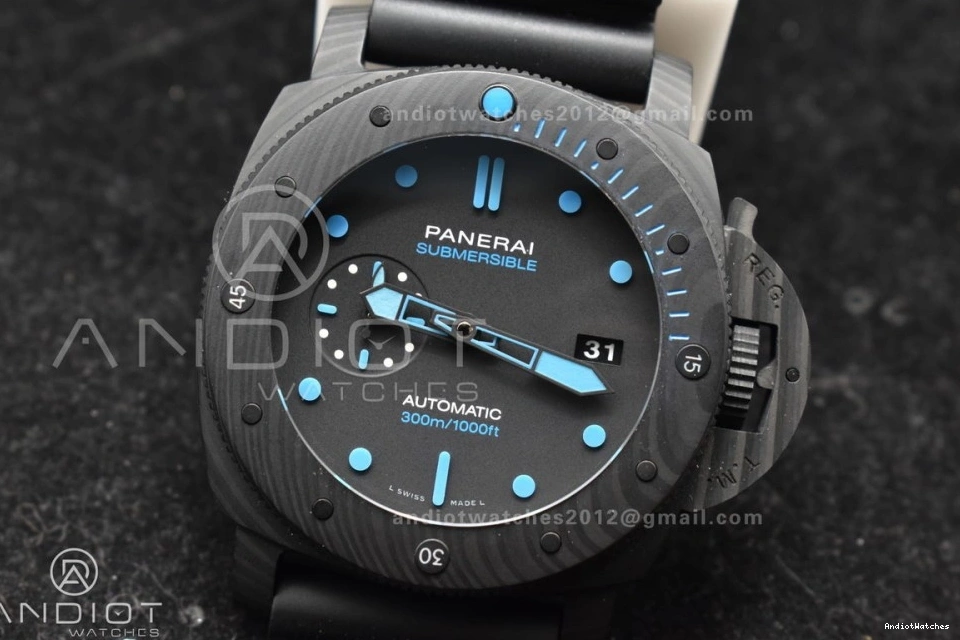 P.9010 PAM1616 Sleek Rubber 47mm Best Clone Carbotech on Markers Strap Black Dial Edition Blue VSF 991 0131